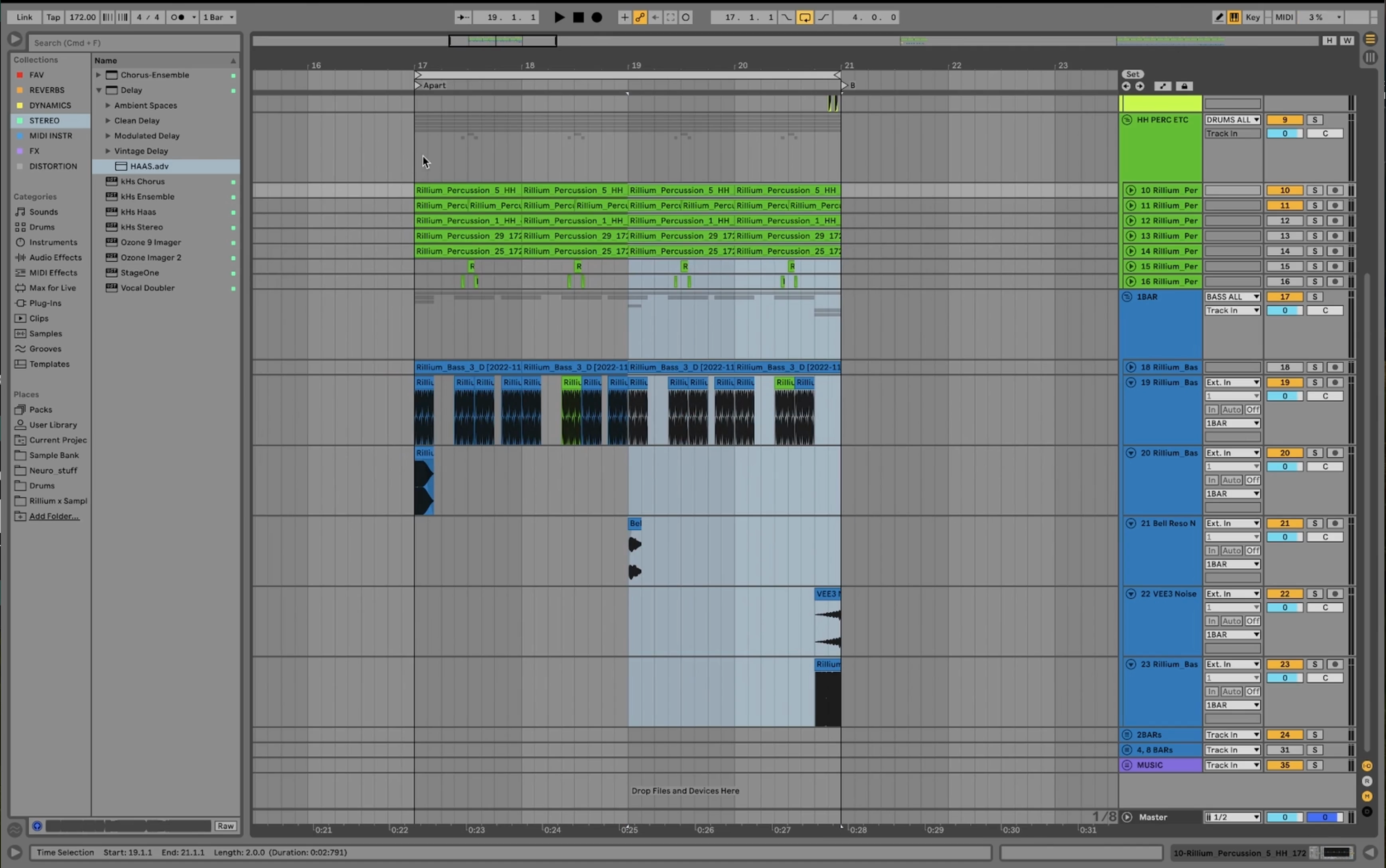 Ableton arrangement showing A and B over eight bars