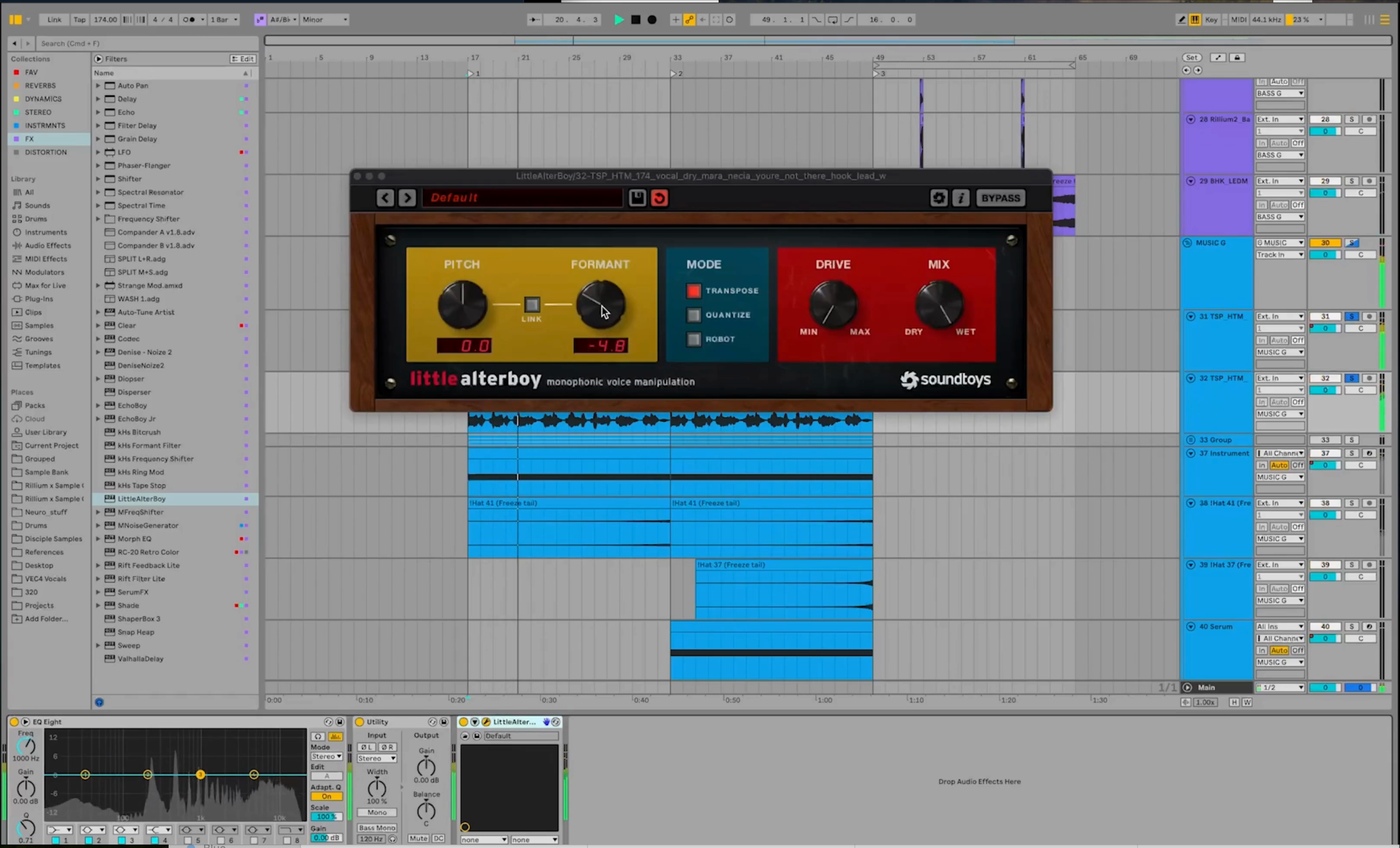 Ableton arrangement showing back vocal robot treatment