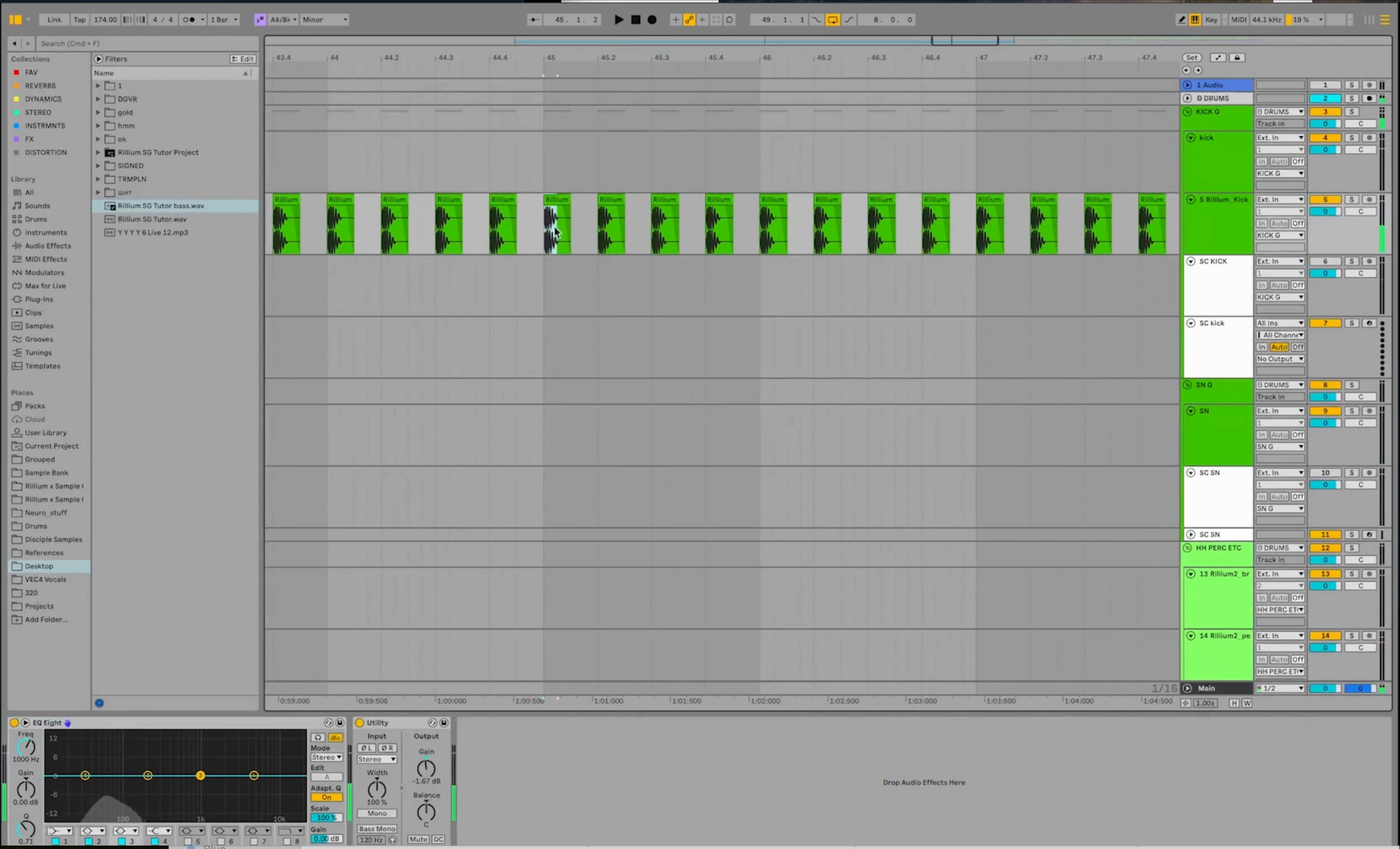 Ableton arrangement during Rillium buildup kicks with sidechain