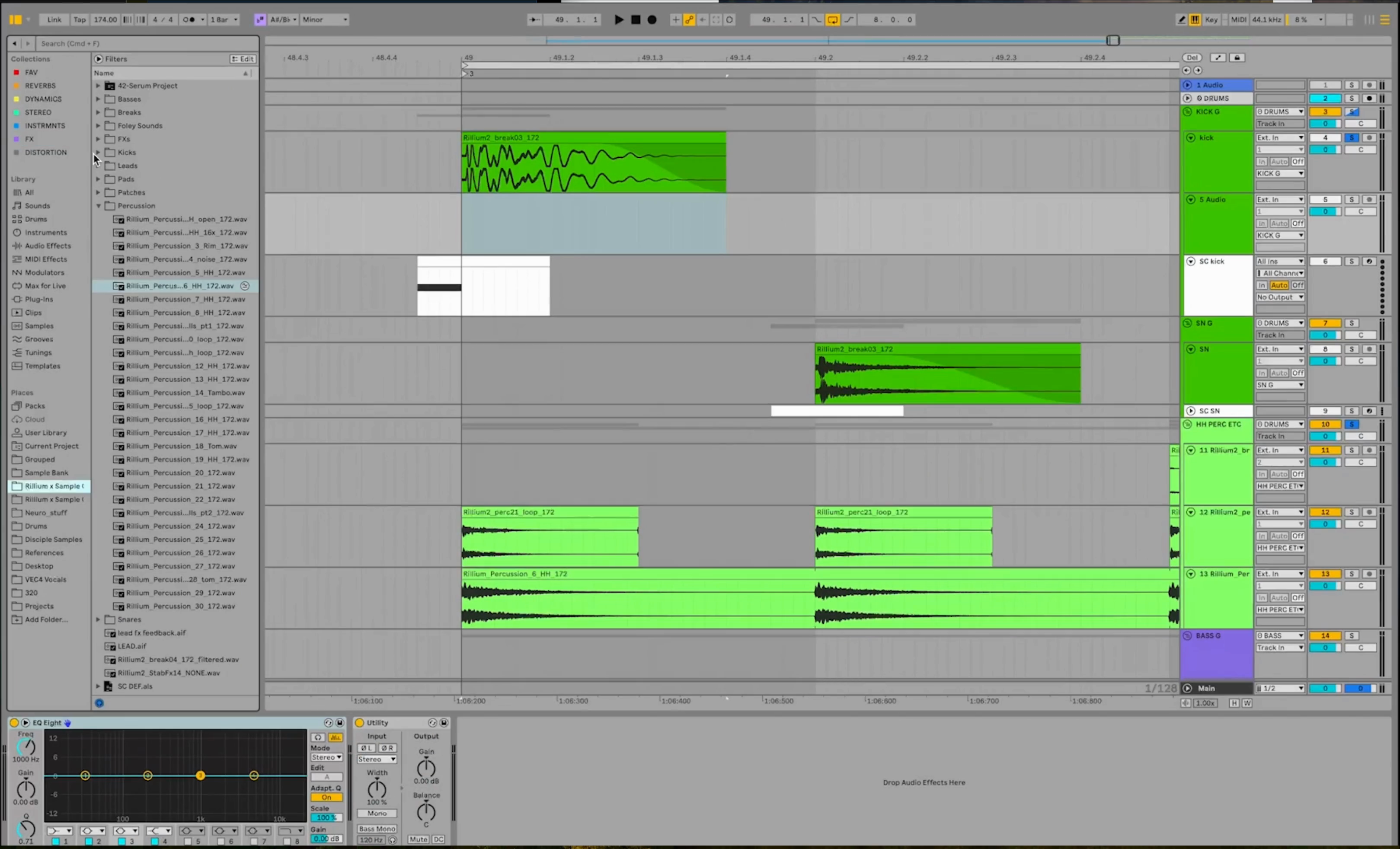 Ableton arrangement at Rillium clean sidechain trigger moment