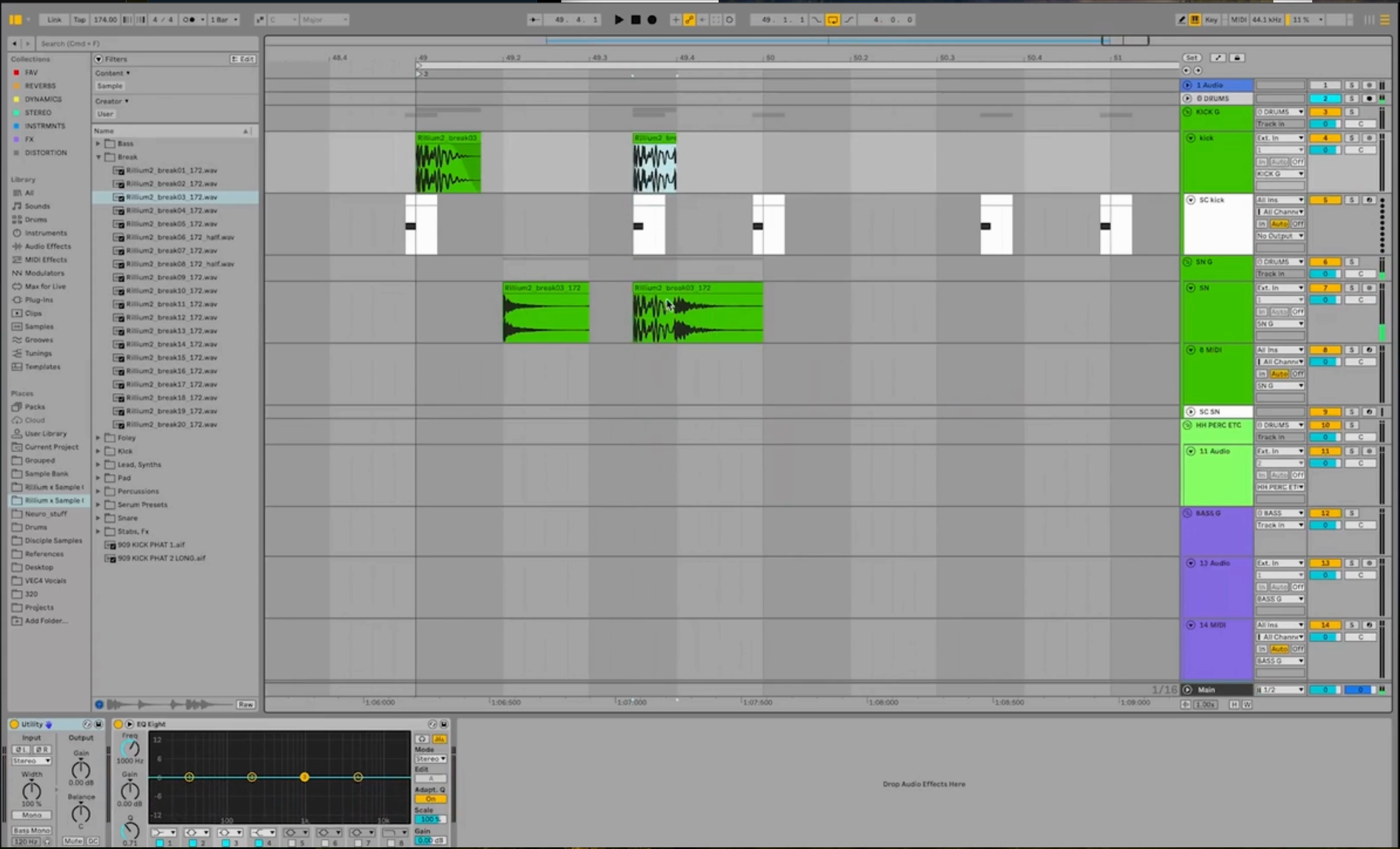 Ableton arrangement at Rillium drop break slicing moment