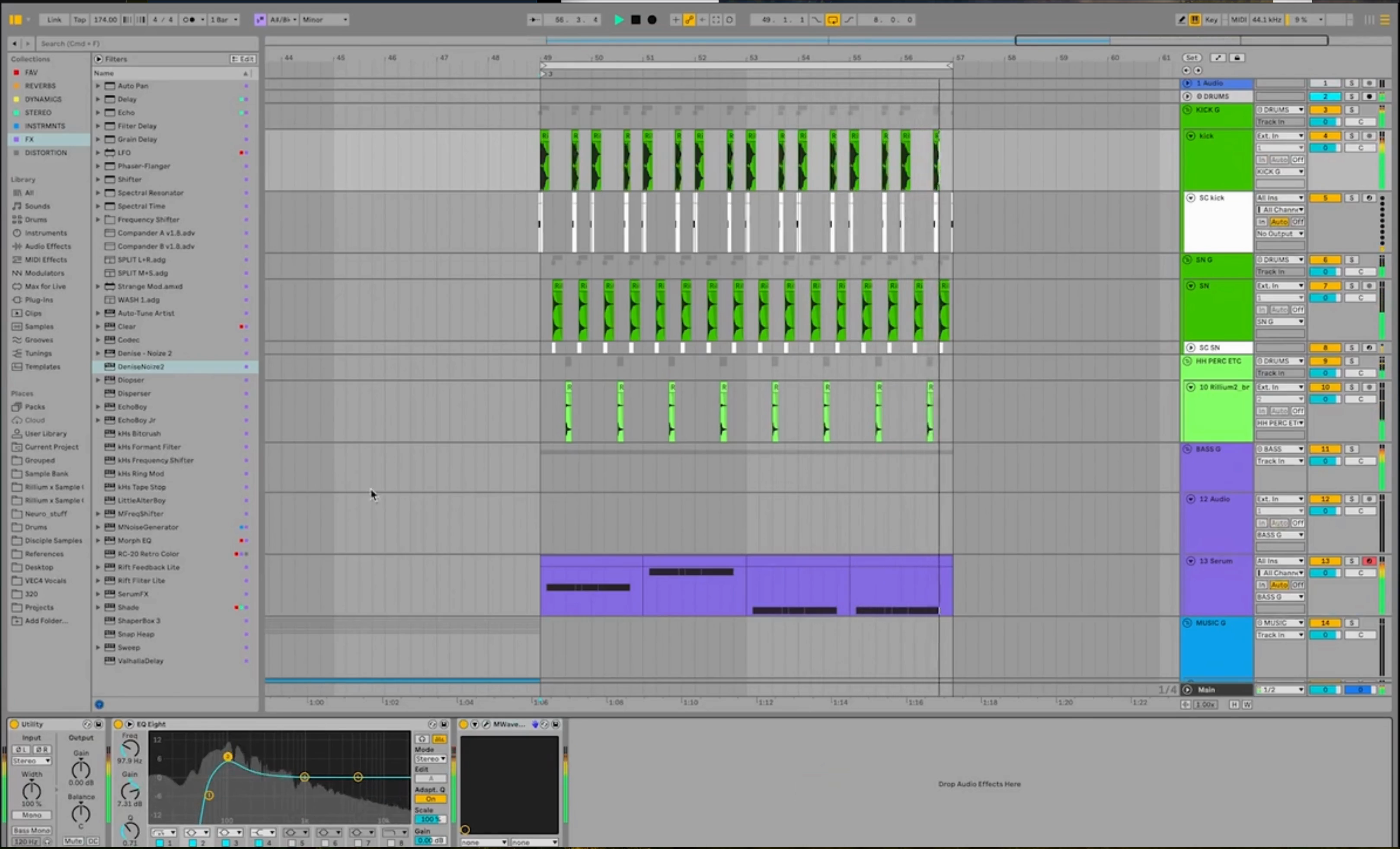 Ableton oscilloscope view checking kick length