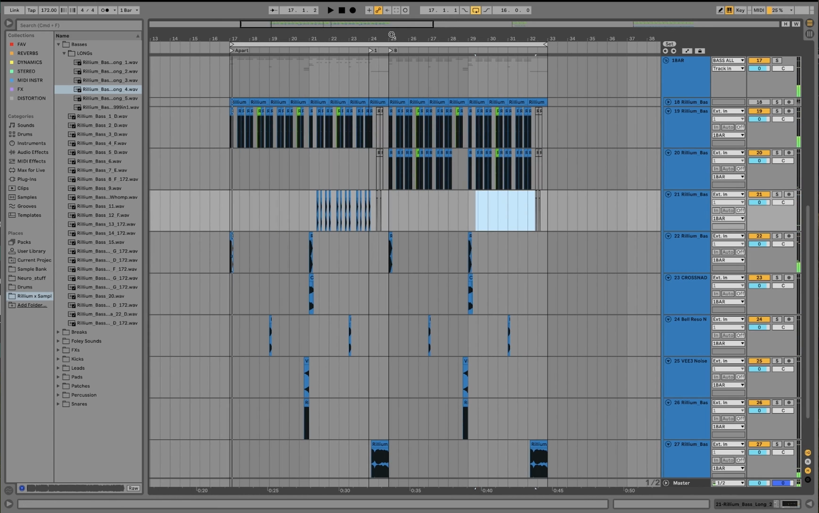 Ableton arrangement showing ride and crash elements