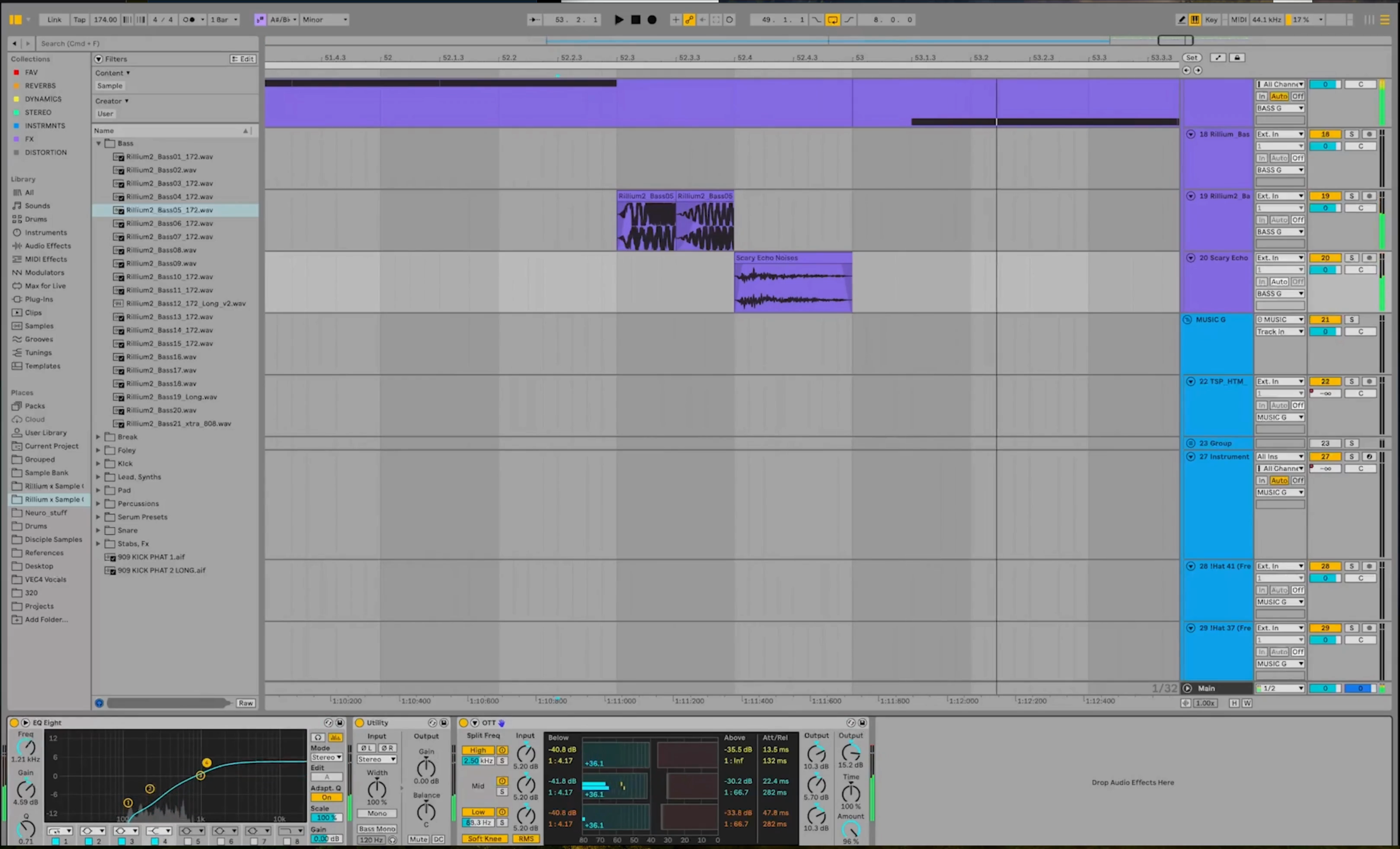 Ableton arrangement showing micro phrase layering
