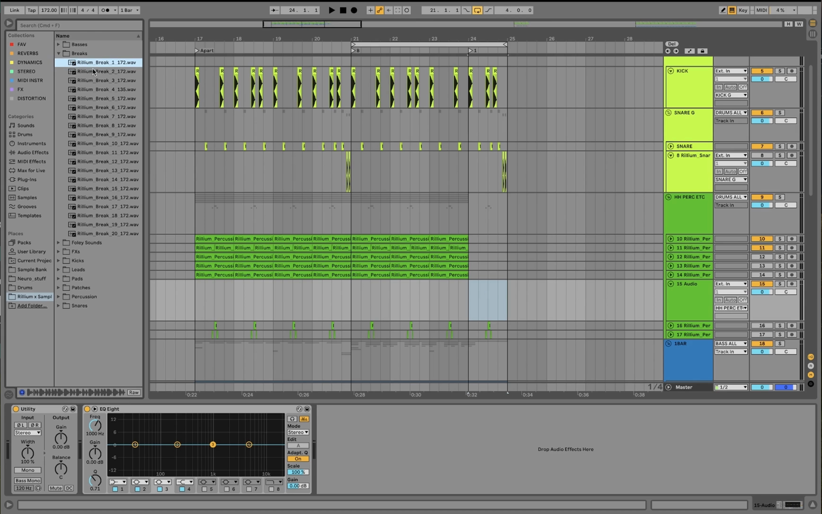 Ableton arrangement showing a Reese transition layer