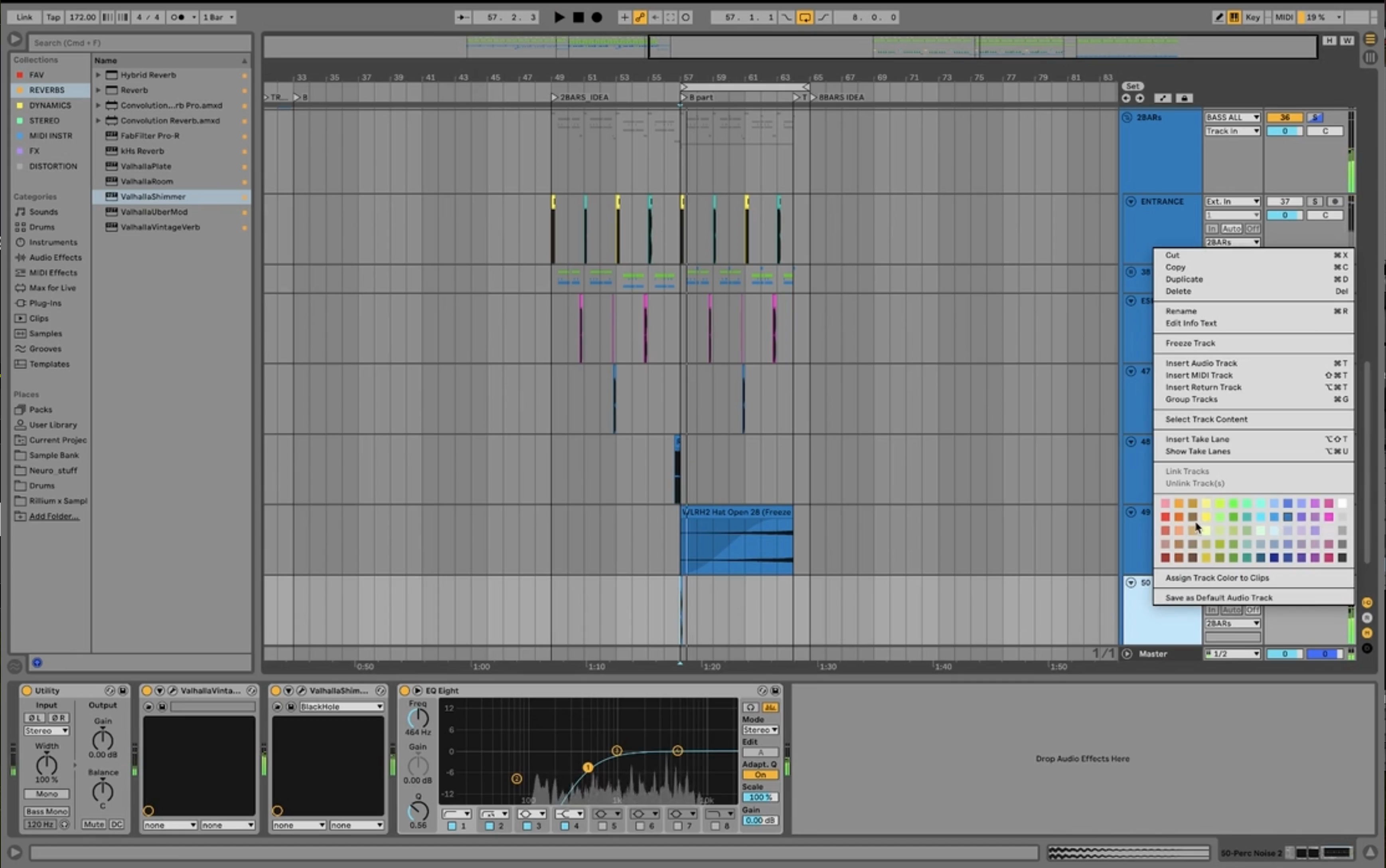 Ableton arrangement showing reverb-tail texture creation