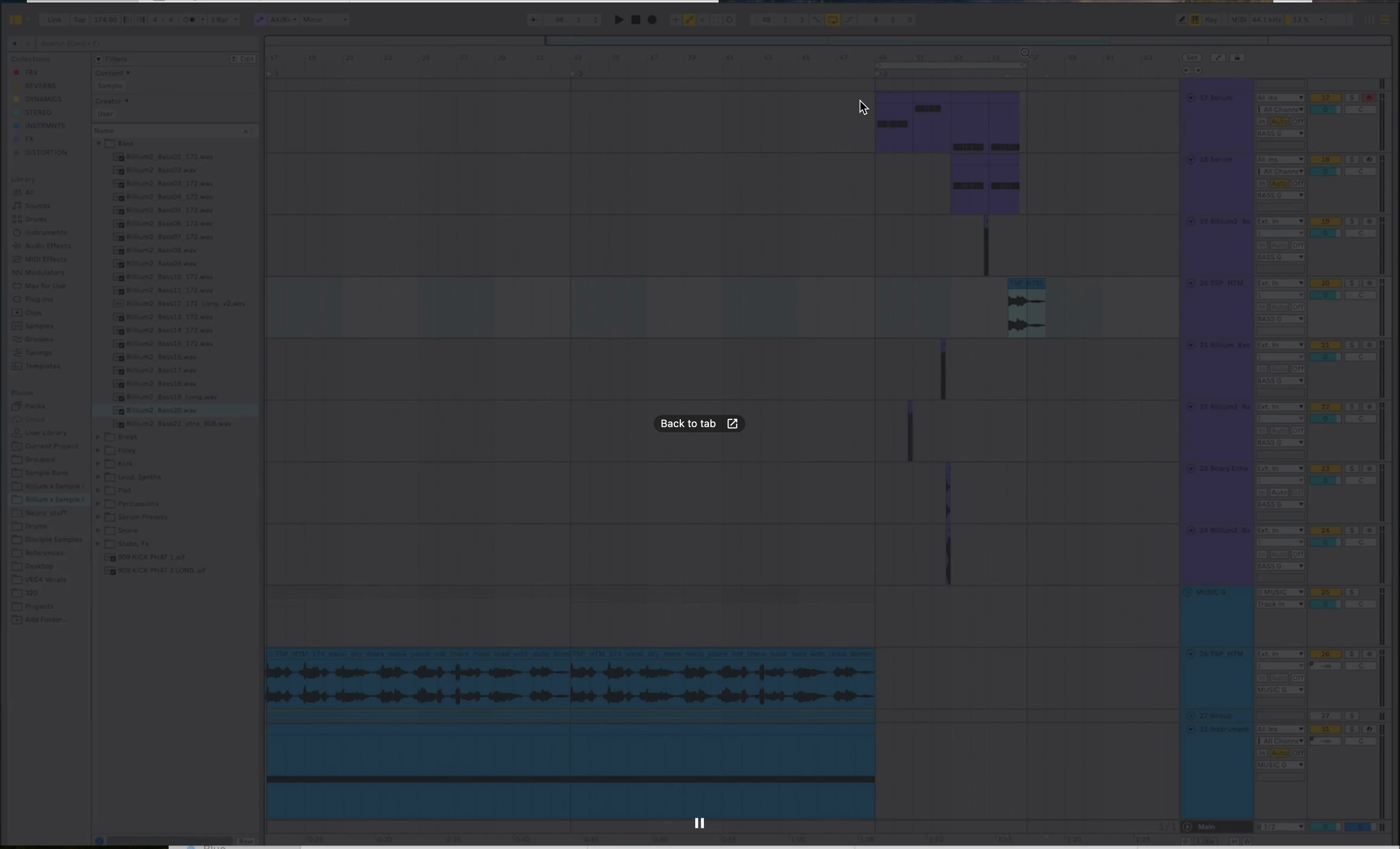 Ableton arrangement showing reverse vocal at phrase end