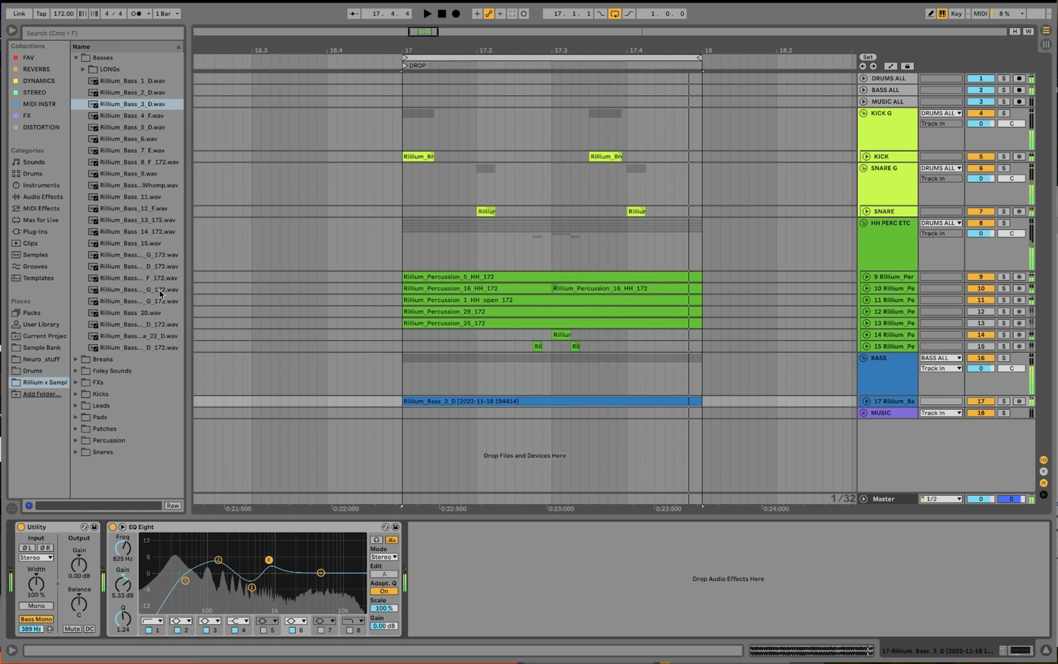 Ableton arrangement during Rillium 3/16 rhythm variation