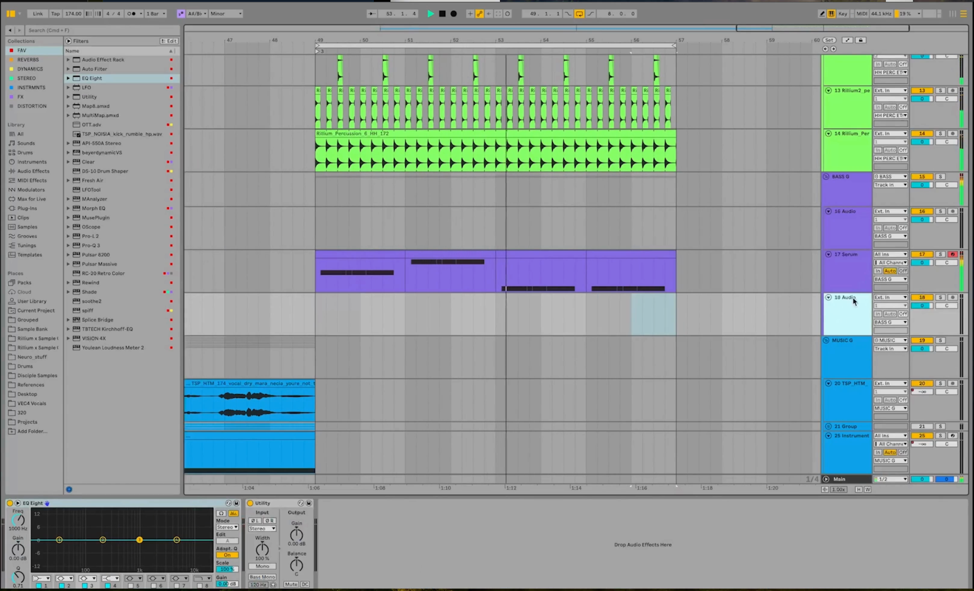 Ableton arrangement at Rillium sampled basses moment