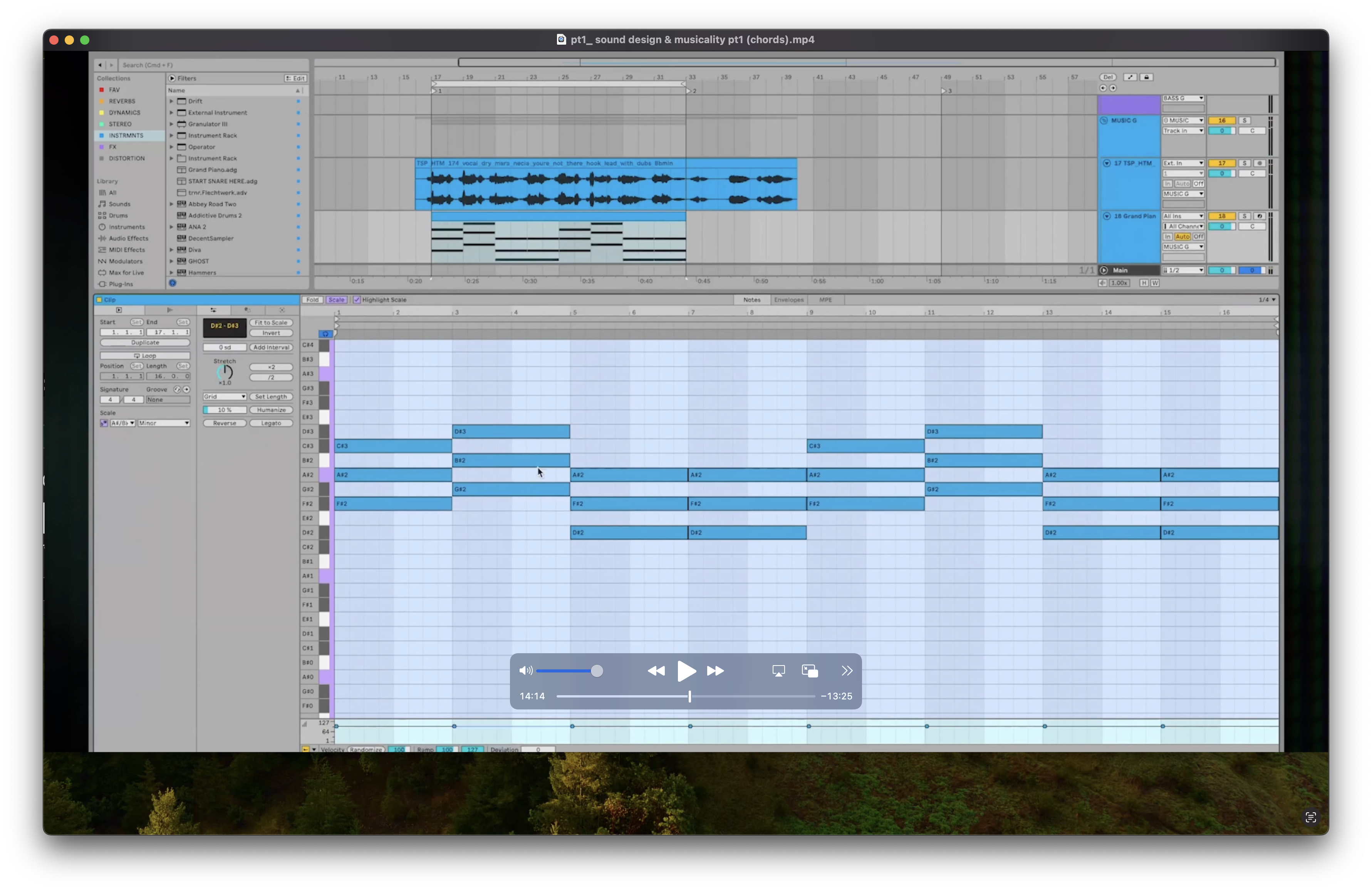 Ableton MIDI editor with chord progression and Bb minor scale